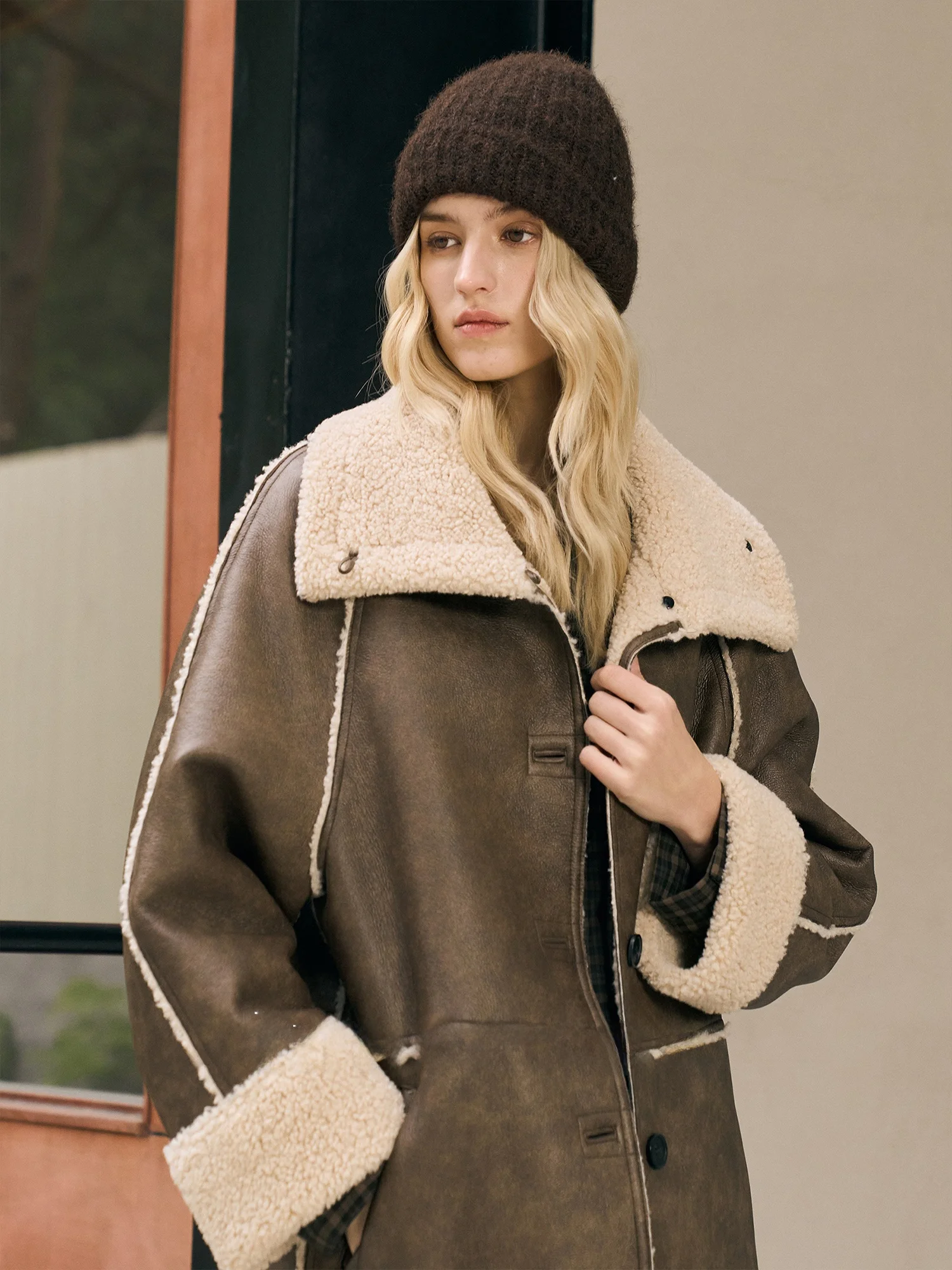 

Modern mat Eco-Friendly Fur And Leather Inteated Coat Texture Sensation Inner Ode Women's Mid-Length Outerwear