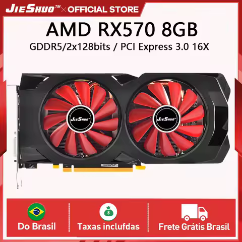 Placa de Vídeo JIESHUO AMD Radeon RX 570 8GB GDDR5, Melhor Custo-Benefício que RX580, HDMI DP DVI, Para Gamer, Escritório e Des