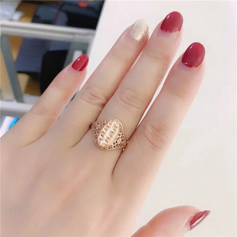 Classic Design 585 Purple Gold Gypsophila dazzling Ring Fashion Plating 14K Rose Gold Elliptical rings for women Banquet Jewelry