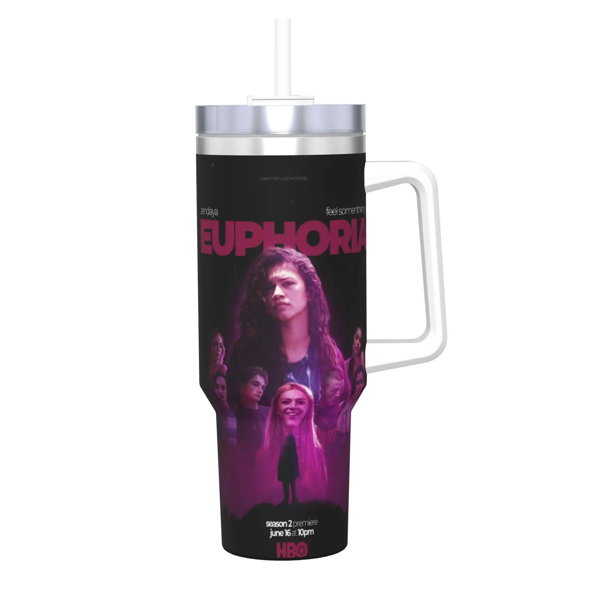 Euphorias Saison 3 – Gobelet isotherme avec pailles – Tasse thermique en acier inoxydable à double paroi – Bouteille de 40 oz