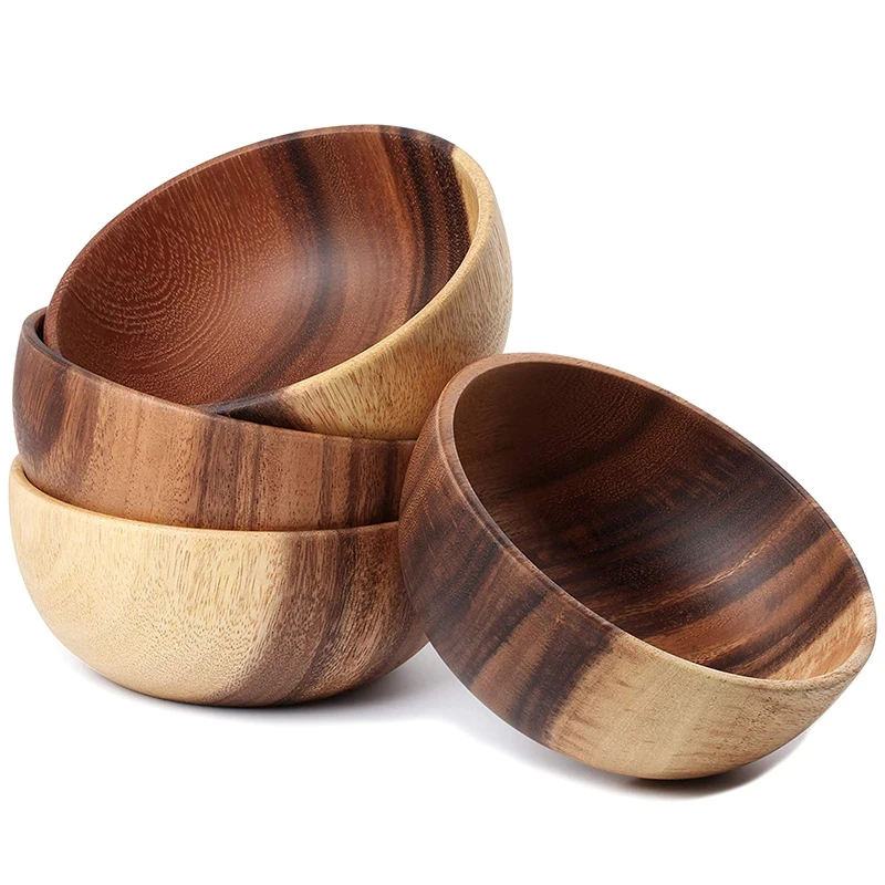 

Acacia Wooden Salad Bowl 6.3Inches Set Of 4 - Individual Salad Bowls For Salad, Fruits And Cereal