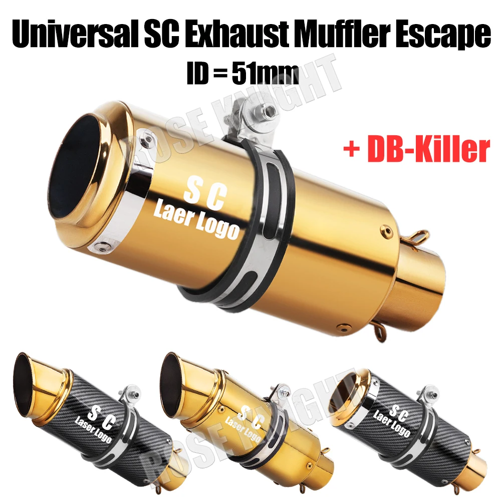 

Universal 51mm Golden SC Stainless Steel Exhaust Pipe Muffler for Motorcycle Dirt Bike Atv Tailpipe Modified Parts With DBKiller