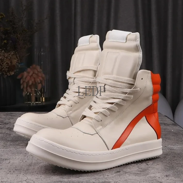 

Кроссовки из натуральной кожи High-Street Dark Style — мужские и женские кроссовки с перевернутым треугольником, модная повседневная обувь белого и оранжевого цвета