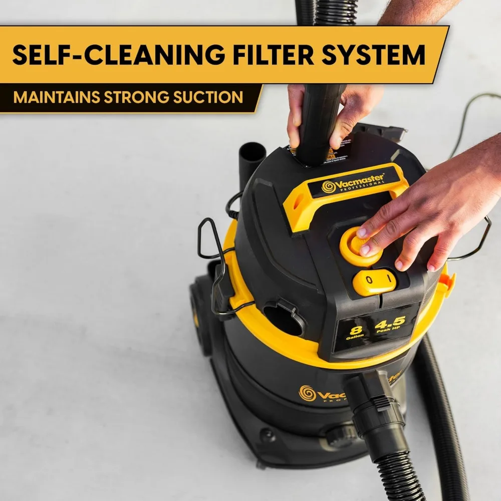 Пылесос для влажной/сухой уборки мощностью 8 галлонов мощностью 4,5 л.с. с системой самоочищающегося фильтра черного цвета