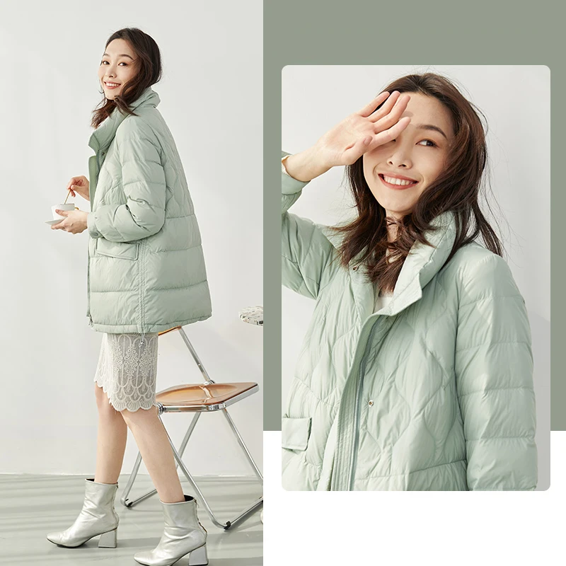 Chericom Jaqueta feminina leve com gola alta e cordão na cintura, corte reto, zíper frontal com bolsos inclinados Y279066Y-1