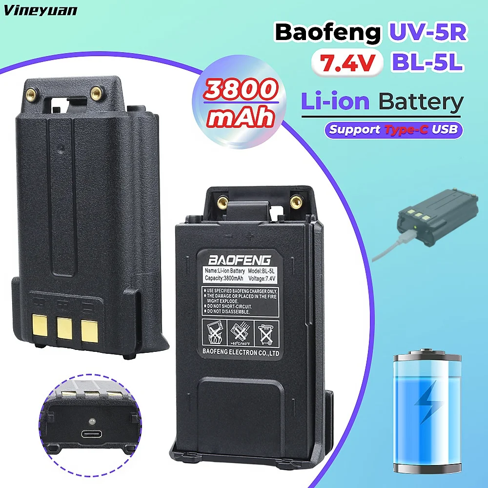 

BAOFENG 3800mAh Big Capacity Type-C USB Rechargeable Battery for BF UV-5R UV-5RA UV-5RE BF-F8 UV-5RB UV-5RD UV-5RE UV-5RO Radio