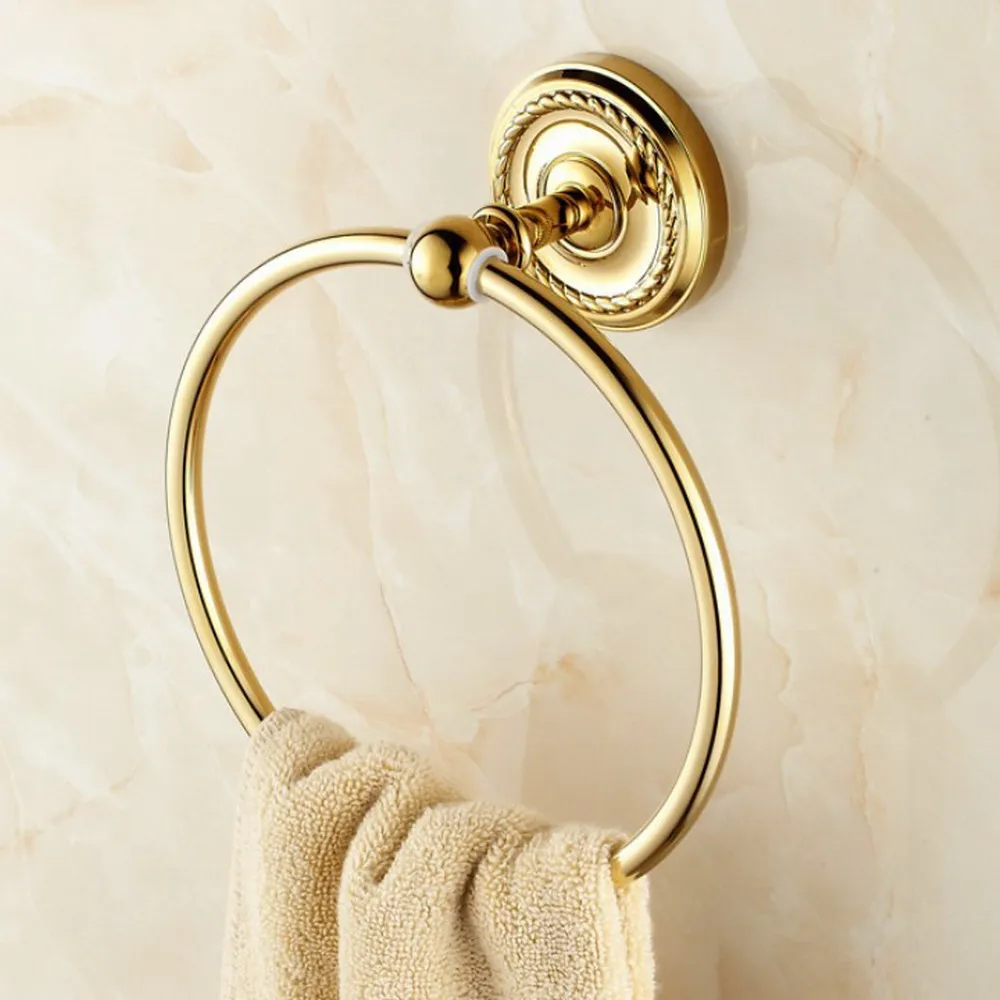 Round Golden brass Finish Solid Brass Gold Color Towel Ring Rack Holder Bathroom Accessory aba605