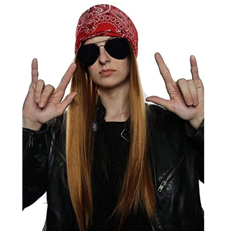 Adult Synthetic Wig Hat Men Women Hippy Brown Straight Long Wig Sunglass Headscarf Rock Hip Hop Cosplay Party Fancy Costume Prop