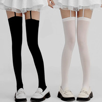 Lolita Women Velvet Suspender Tight Y2K Thigh High Stockings Wide Band Garters JK College Style Over Knee Socks Fashion Hosiery
