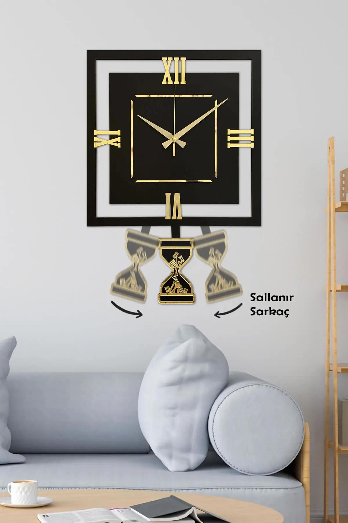 Wall Clock, Square Design with Gold Premium Swinging Pendulum, Home And Wall Decoration, Decoration Ideas for Office and Home