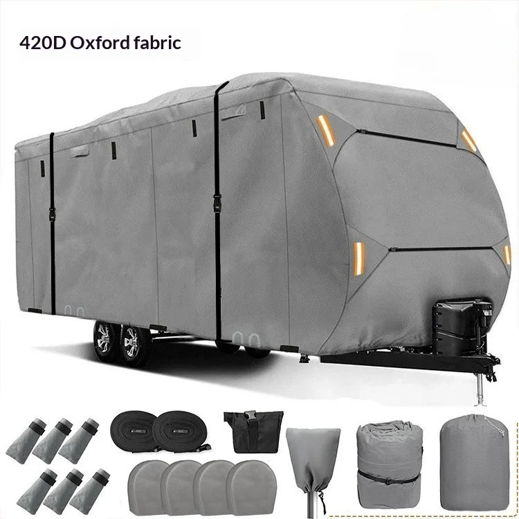 

Upgraded Waterproof 450D Top 4 Tire Covers Tongue Jack CoverTravel Trailer RV Camper Motorhome Cover