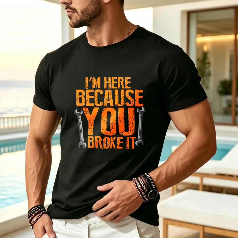 Unisex 100% Cotton Crew Neck T-Shirt - Repairman Theme Creative Print - Breathable & Skin-Friendly, Wash-Resistant & Non-Deformable, Long-Lasting Bright Pattern Colors - Suitable for Daily Commutes/Workshop Work/Weekend Leisure.