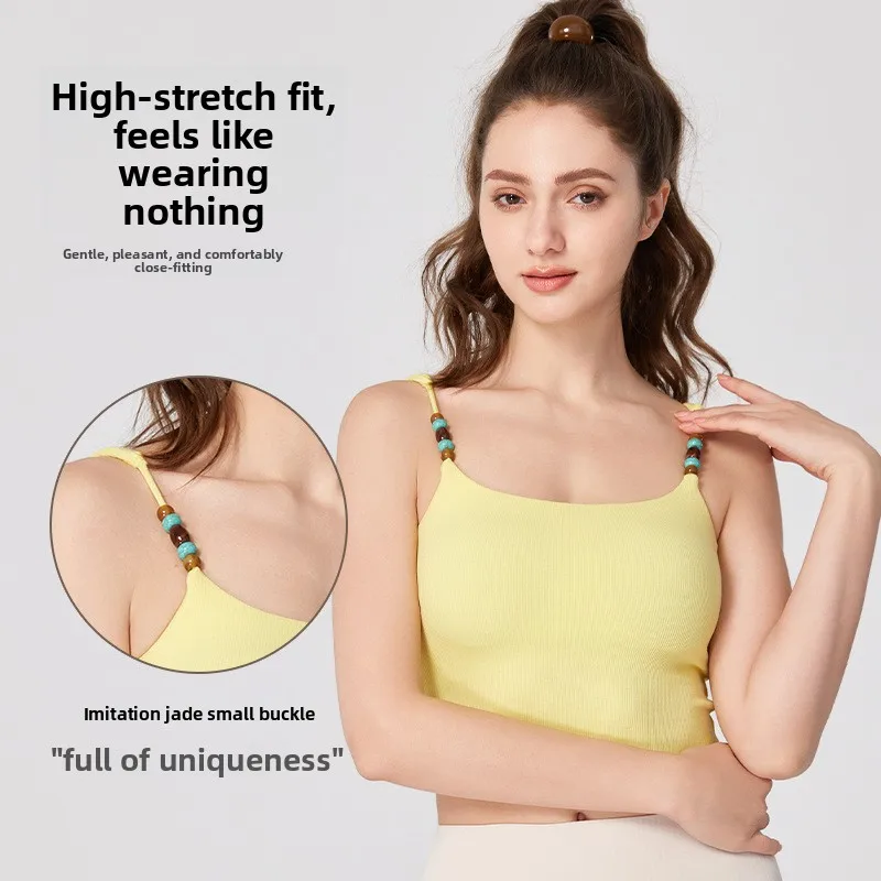 Beaded Halter Strap Sexy Yoga Vest for Women Short Fitness Sports Top