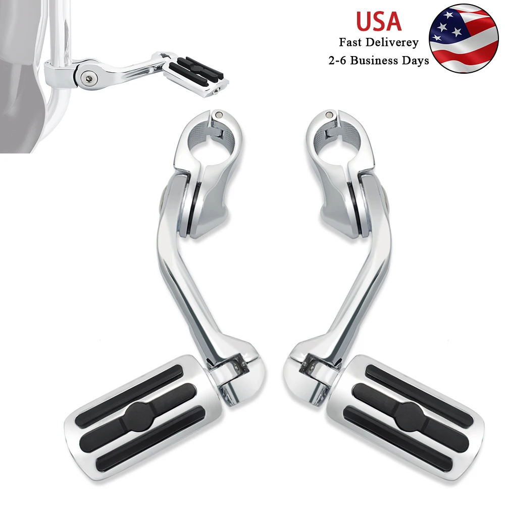 

Motorcycle Long Angled Engine Guard Bar Foot Rests Highway Pegs 1.25" Chrome For Harley Electra Glide Road King Street Glide