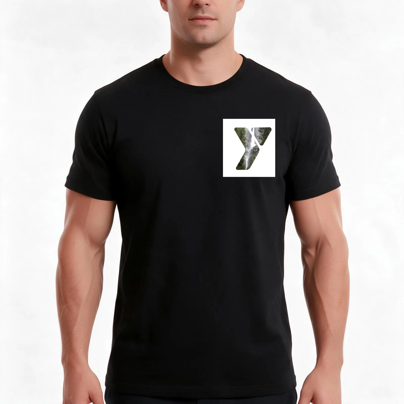 YMCA waterfall logo T-Shirt, Summer Casual Cotton Tee, Oversized Streetwear Tops, Vintage Graphic Print, Loose Fit Short Sleeve