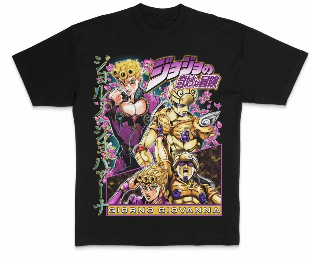 2026 Jojo Bizarre Adventure Giorno Giovanna Graphic T Shirt Anime Front Back Short Sleeve Cotton Tee Family Y2K Unisex Top