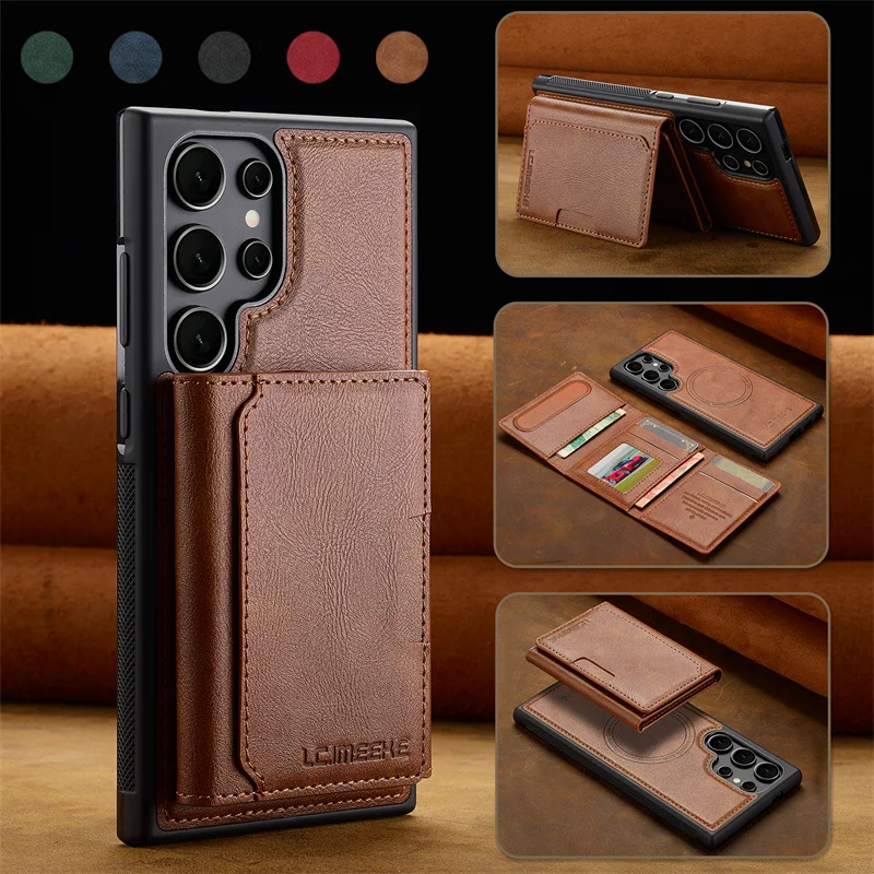 

Business Leather Wallet for Magsafe Case for Samsung Galaxy S26 Ultra S25 Edge S24 S23 Plus FE Wireless Charge Card Holder Cover