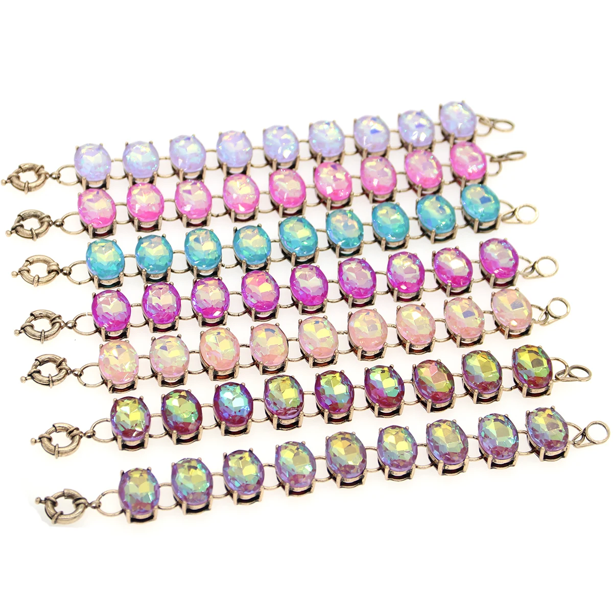 Colored AB Charm Bracelet  Dot Rainbow Glass Crystal Jewelry Set