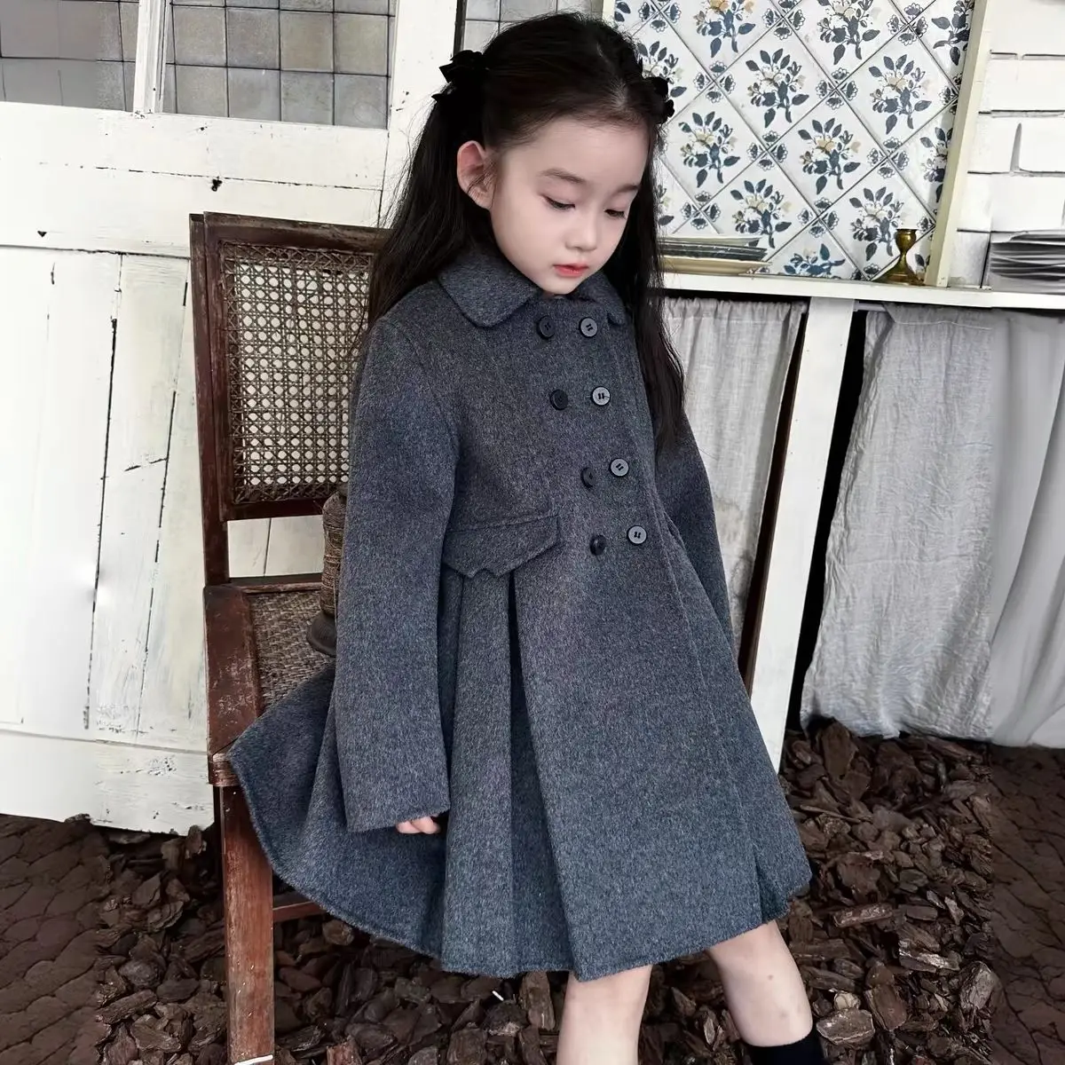 

2026 Spring and Autumn New Baby Stylish Children Woolen Coat Girls Korean Double-sided Woolen Coat Children Clothing