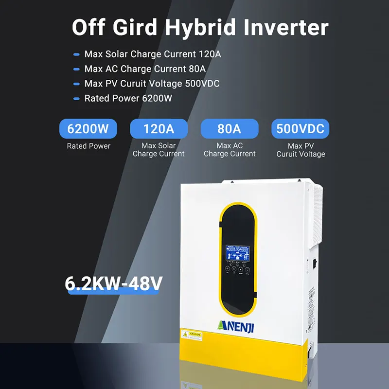 6200W 48V Hybrid Solar Inverter inversor solar híbrido 220V Off grid/On Grid MPPT Dual Output Pure sine wave for panel solar