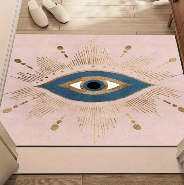 مرحبًا بكم في حصيرة عتبة الباب الخاصة بنا بتصميم عين الشر. سجادة باب مدخل داخلية وخارجية قابلة للغسل في الغسالة، سجادة باب مزخرفة #2