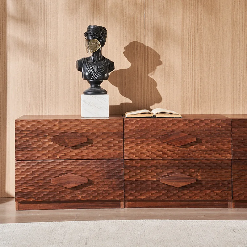 New Chinese-style North American black walnut creative combination cabinet combination TV cabinet solid wood bedside table stack