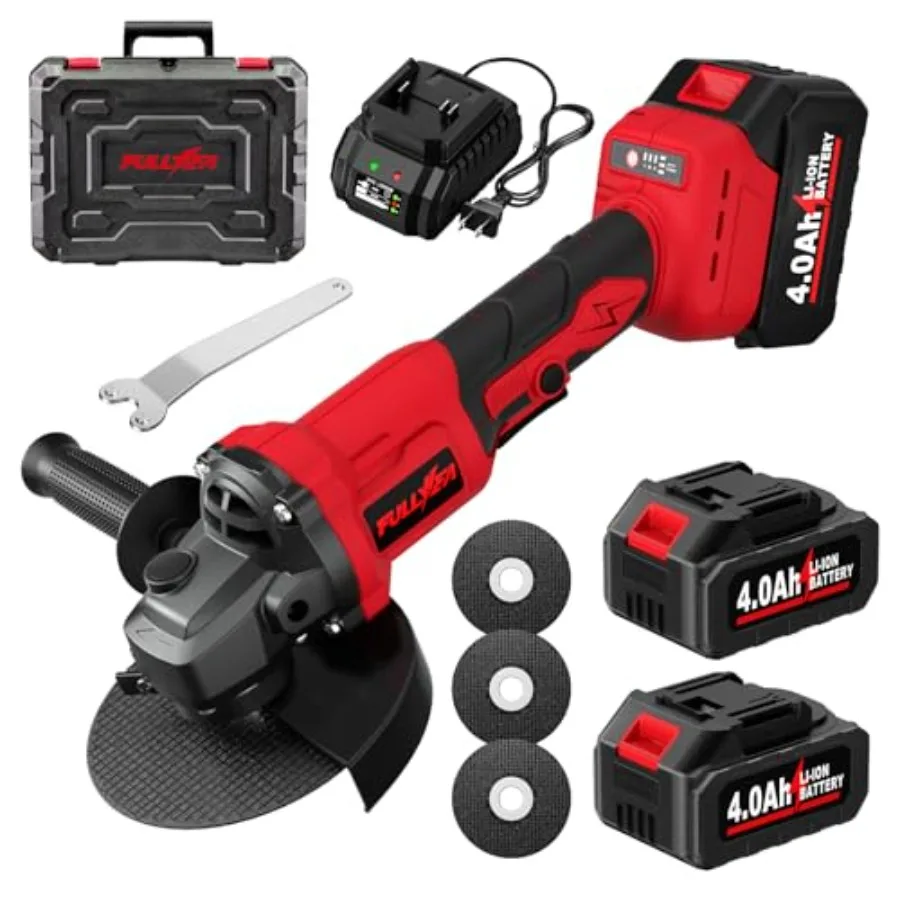 

Cordless Angle Grinder 4-1/2" Brushless Angle Grinder Tool 12000 RPM Power Angle Grinders with 2 * 4.0Ah Batteries and 3 Cuttin