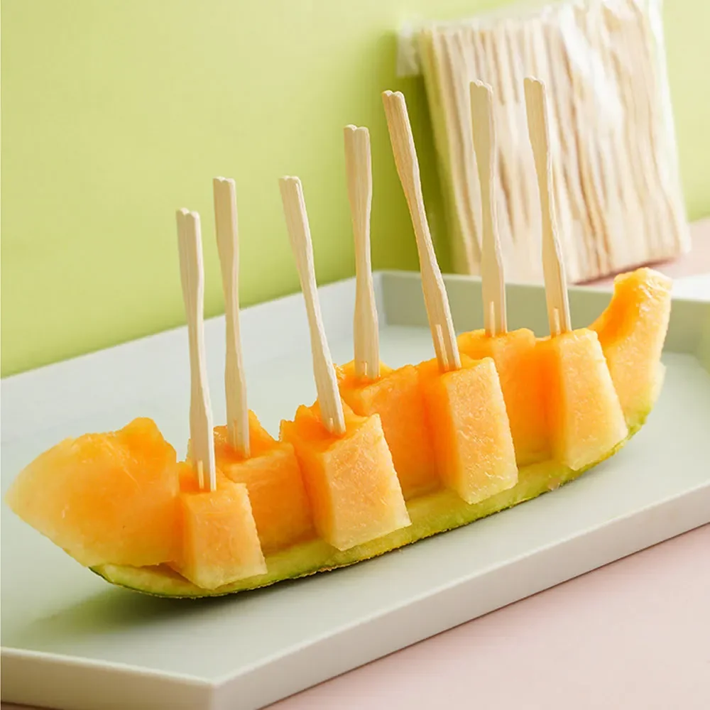 

100Pcs/Bag Home Household Decor Tableware Supplies Bamboo Disposable Wooden Fruit Fork Picks Cake Dessert BBQ Mini Forks Party