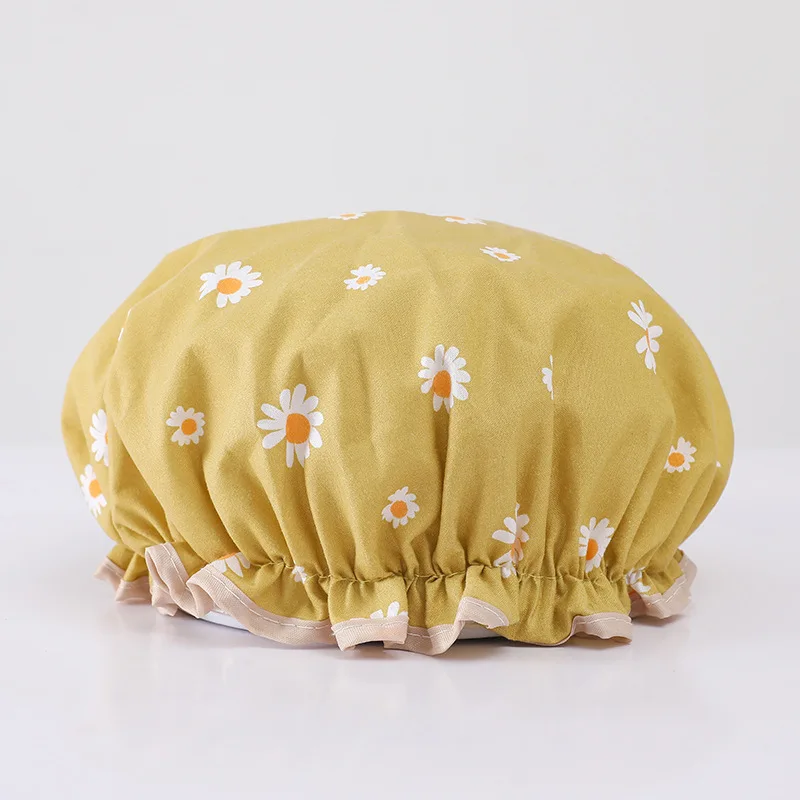 New  Daisy bow Lovely Thick Women Shower Caps Colorful Double Layer Bath Shower Hair Cover Adults Waterproof kitchen hats