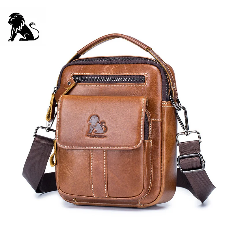 

New Men's Genuine Leather Shoulder Messenger Bag First Retro Vertical Multi Functional Small Handbag