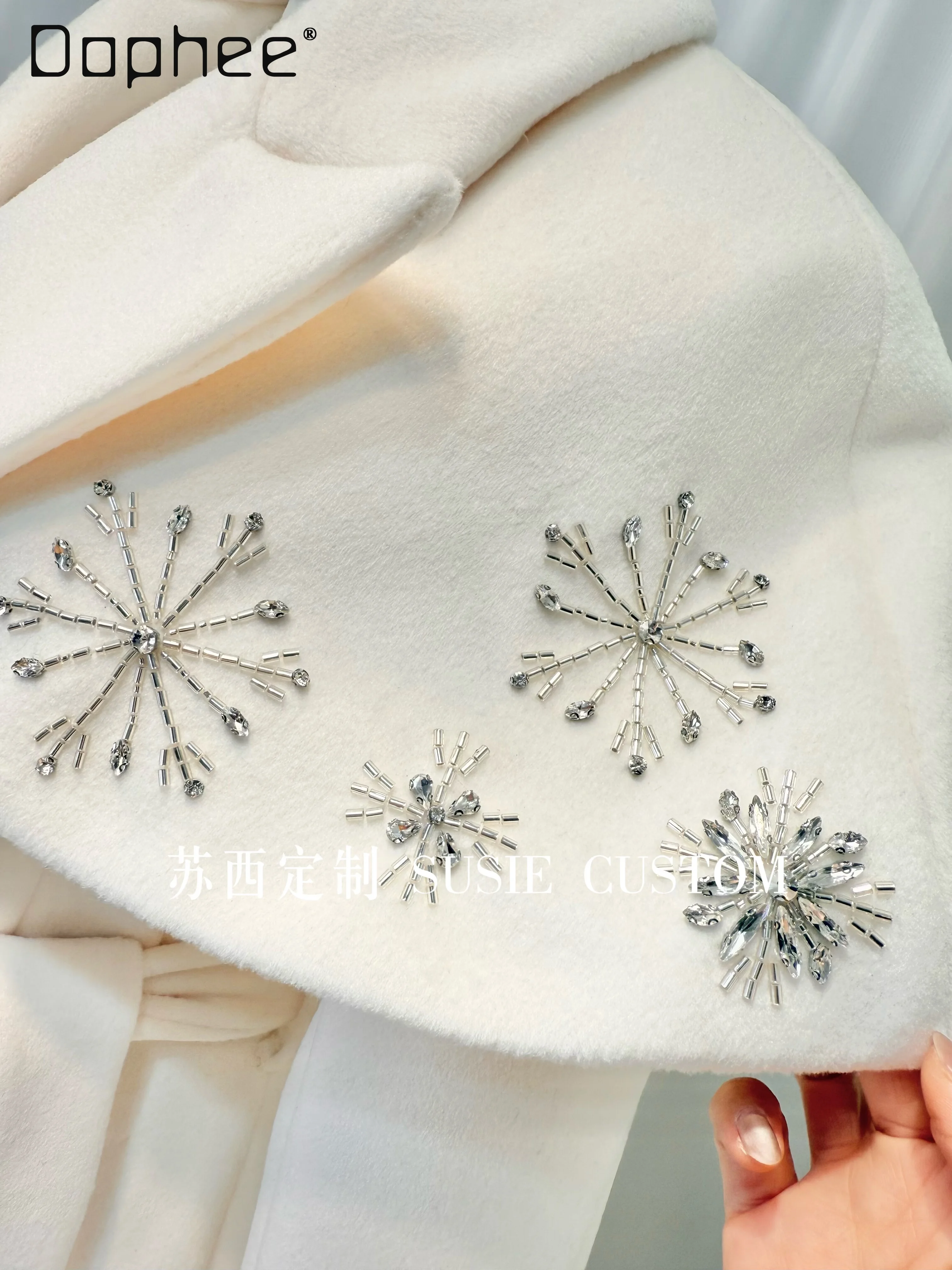 High-end Detachable Beaded Cape Shawl Plush Patchwork Long Sleeve Turn-down Collar Tie Pocket Mid-length Slim Woolen Coat Women