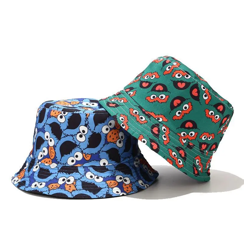 Summer Fisherman Hat Reversible Cartoon Bucket Hats For Women Men Street Hip Hop Bucket Cap Vintage Printed Fishing Hat