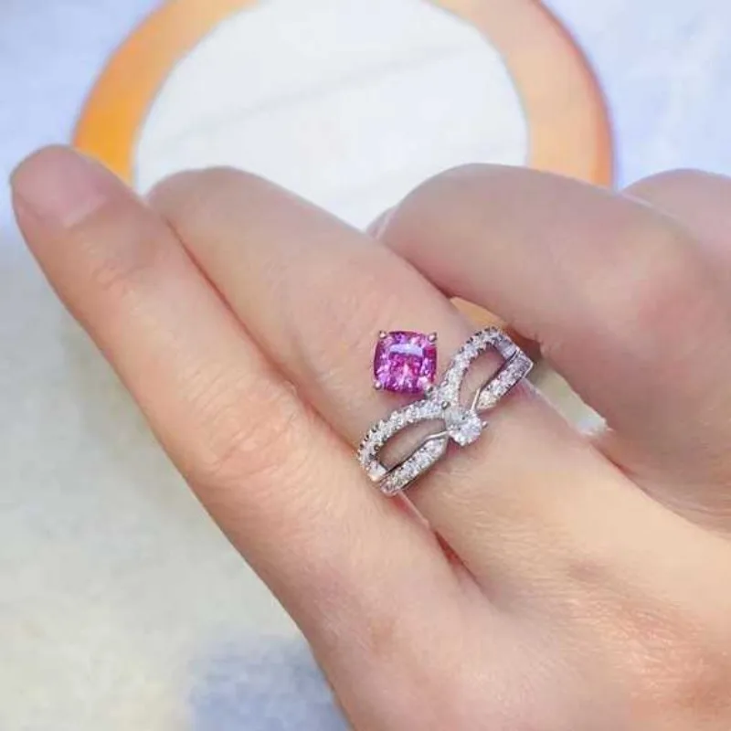 خاتم مويسانيتي من SACE مصنوع من الأحجار الكريمة للنساء ، S925 مطلي بالفضة الإسترليني ، 18k ذهبي أبيض ، مجوهرات زفاف ، 1ct وردي
