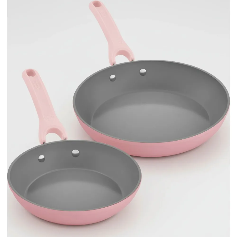 

Pink Ceramic Nonstick Frying Pan Set, 9.5" & 11" Recycled Aluminum, Oven Safe for Home Chefs