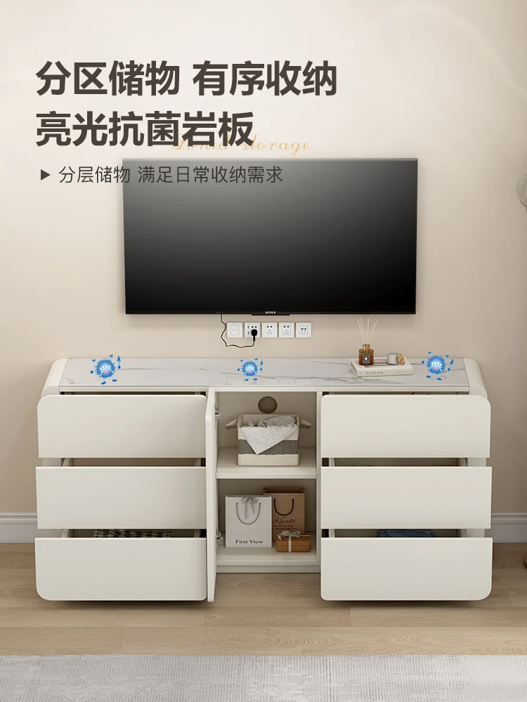 Light Luxury Cream Wind Rock Board Bedroom TV Cabinet Minimalist Master Bedroom Tails Narrow High Floor Cabinet