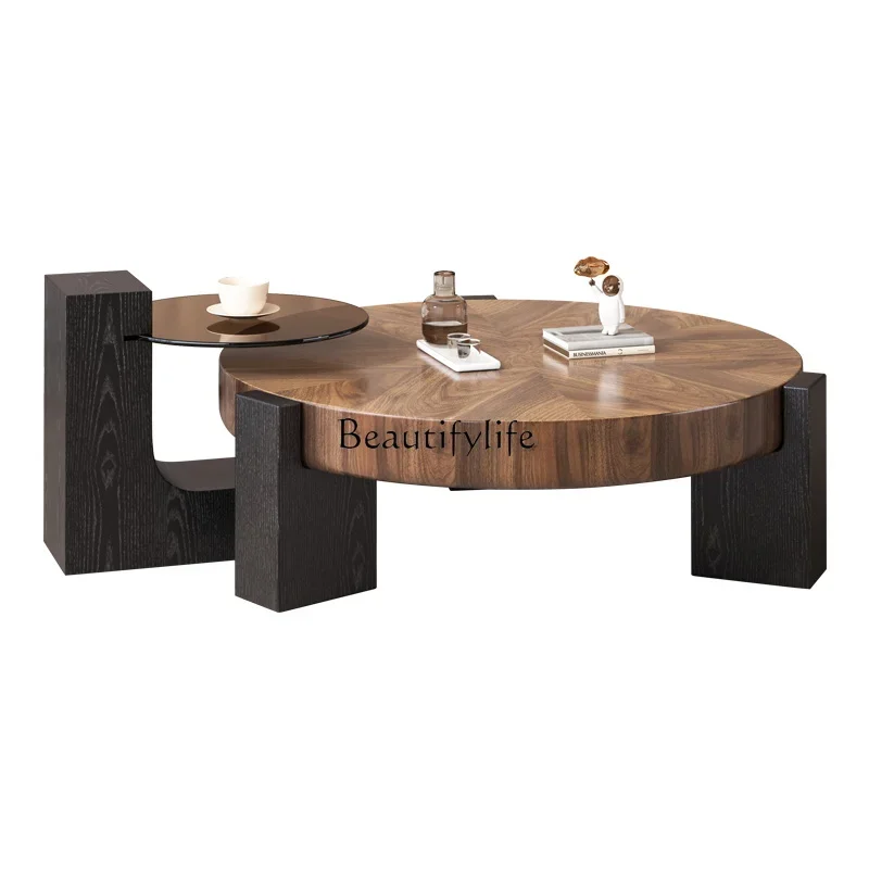 

Italian minimalist round coffee table living room home light luxury walnut coffee table combination