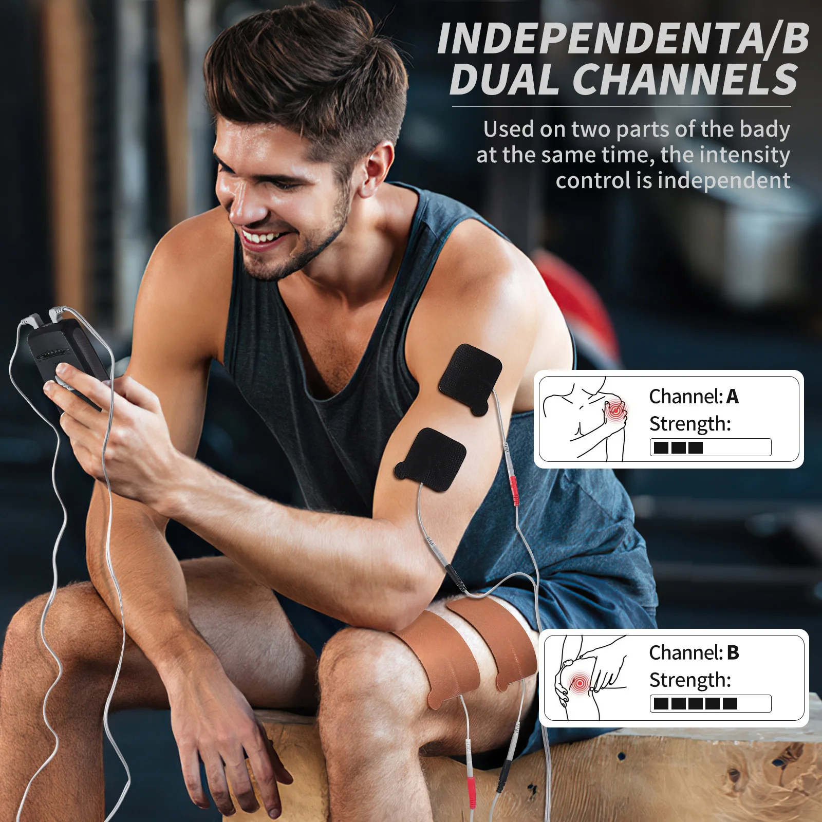 EMS Electric Massager with 12 Modes 16 Intensity Pulse 2-Channel TENS Abdominal Electro Stimulator for Body Relaxation Massage