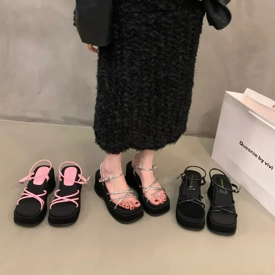 

Брендовые женские летние туфли на массивном каблуке с регулируемым ремешком и пряжкой, удобные сандалии на танкетке и высоком каблуке с открытым носком, сандалии на платформе с толстой подошвой