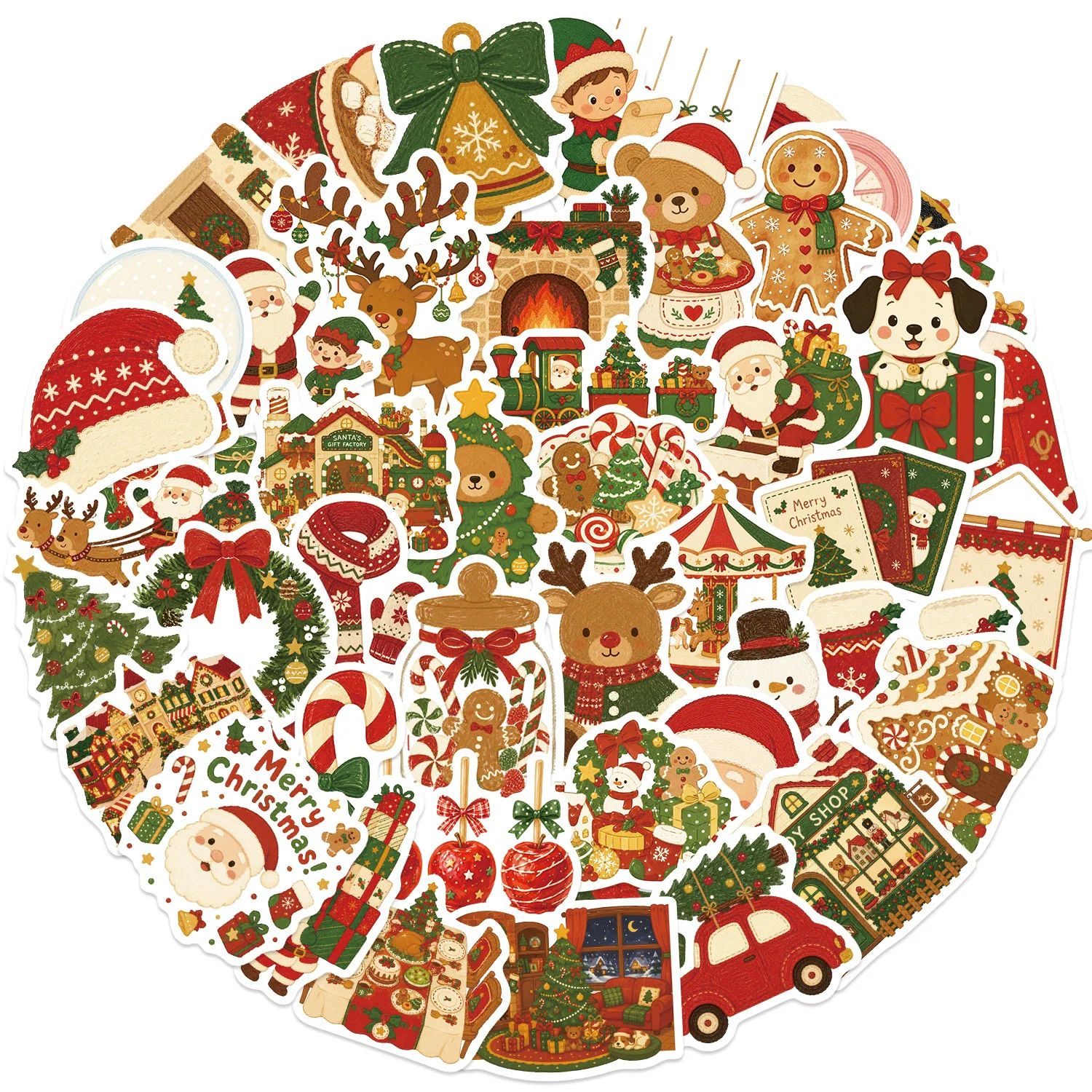 50pcs Cute Christmas Santa Sticker Hand-Drawn Style Xmas Graffiti Decal For Phone Laptop Scrapbook Envelope DIY Xmas Party Decor