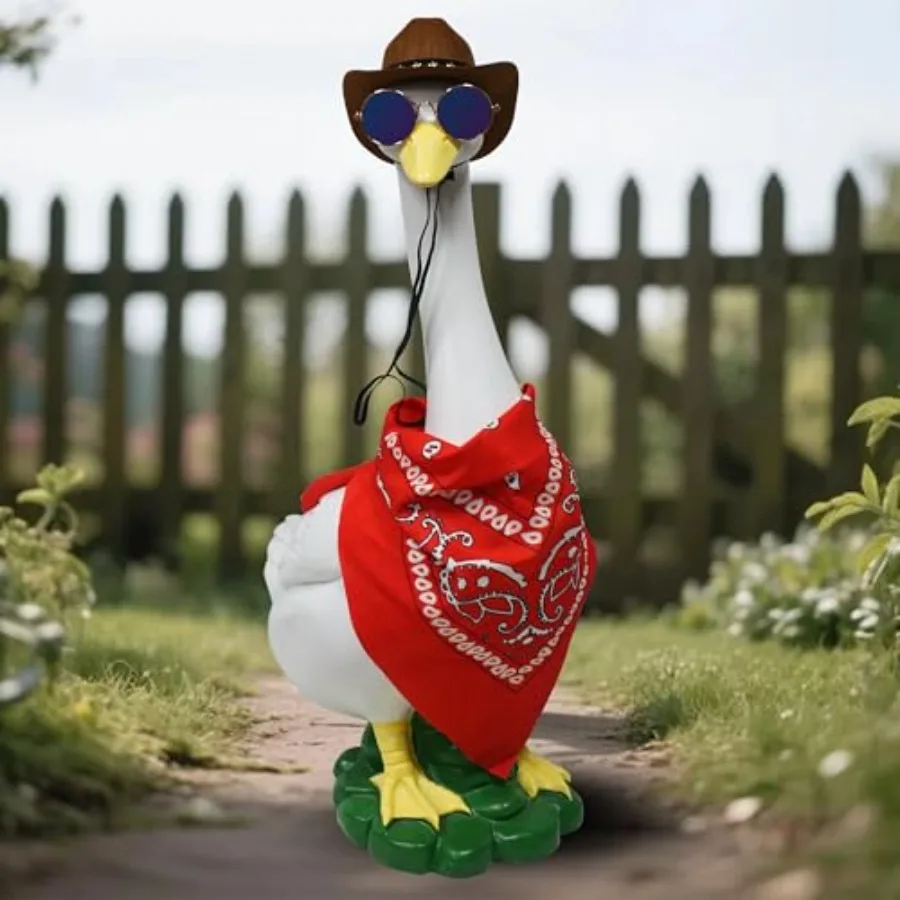

Large Outdoor Garden Yard Porch Goose Statue with Cowboy Hat and Glasses Red Scarf Decor Funny Figurine Set for Housewarming Gi