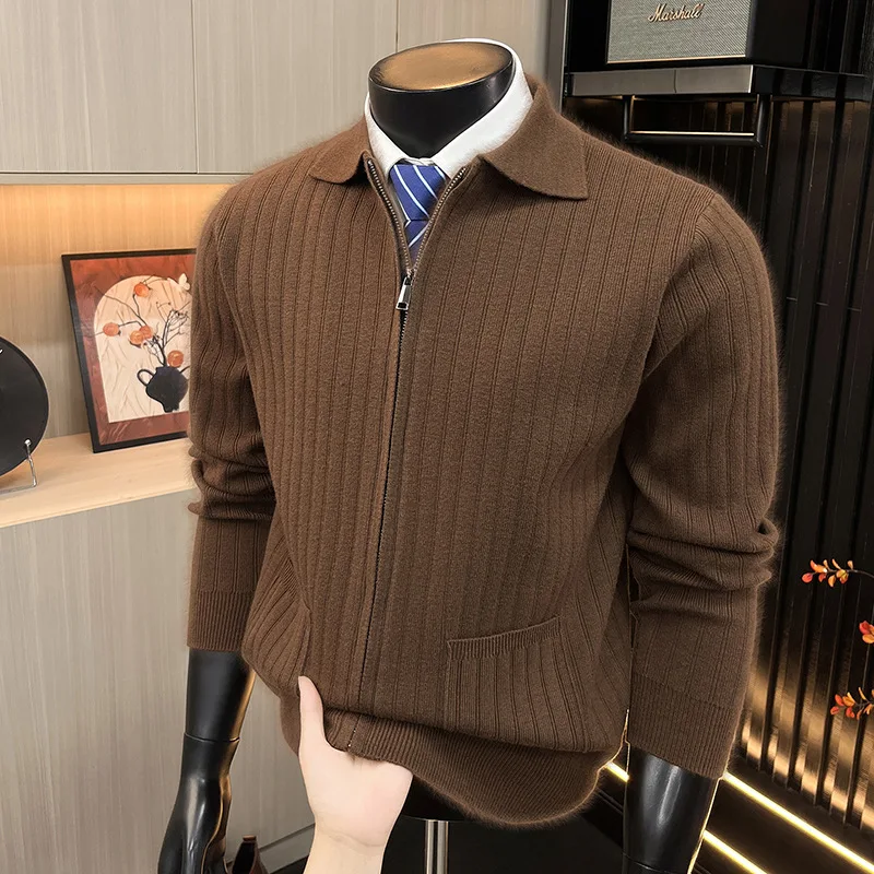 Grade 4 Anti-pilling Thickened 650g Knitted Sweater Cardigan Jacket Middle-aged Men's Business Casual Lapel Sweater