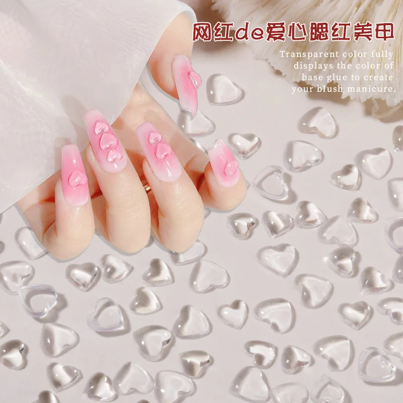 

3D Clear Heart Nail Art Rhinestone 100pcs Size-4/6/8mm Love Heart Nail Charms Cute Transparent ♥heart Korean Manicure Decoraton-