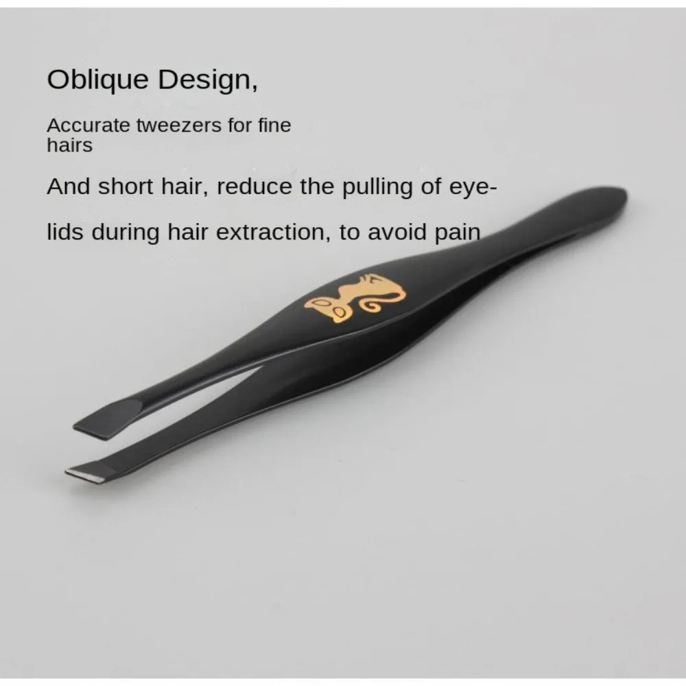 Slant Tweezers Shape Hair Pluckers Spray Paint Cartoon Cat Pattern Eyebrow Trimming Ultra-thin Black Eyelash Tweezers