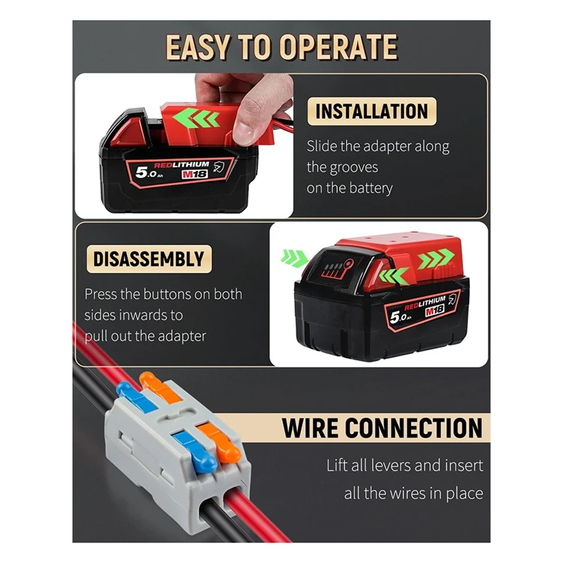 Power Wheel Adapter For Milwaukee M18 Battery, Peg-Perego Milwaukee Battery Adapter With Wire Harness Connector