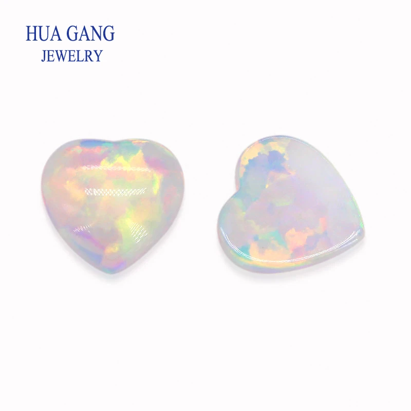 오팔 멀티컬러 하트 합성 루스 스톤 라운드 쉐입 베이스 카보숑 제작 오팔 비즈 준보석 주얼리용