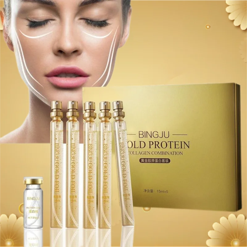 24K Gold Protein Thread Fades Fine Lines Anti-Aging Firming Moisturizing Whiten Face Serum Skin Care Face Filler Korean Cosmetic