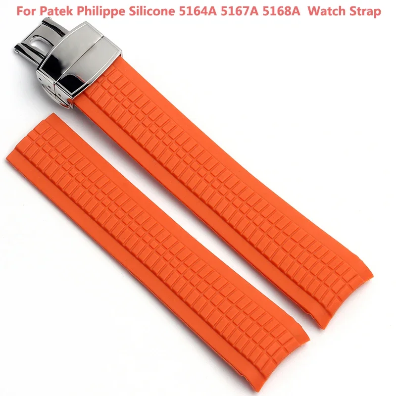 High Quality Soft Rubber Watch Band Aquanaut Fits For Patek Philippe Silicone 5164A 5167A 5168A 21mm Folding Buckle Watch Strap