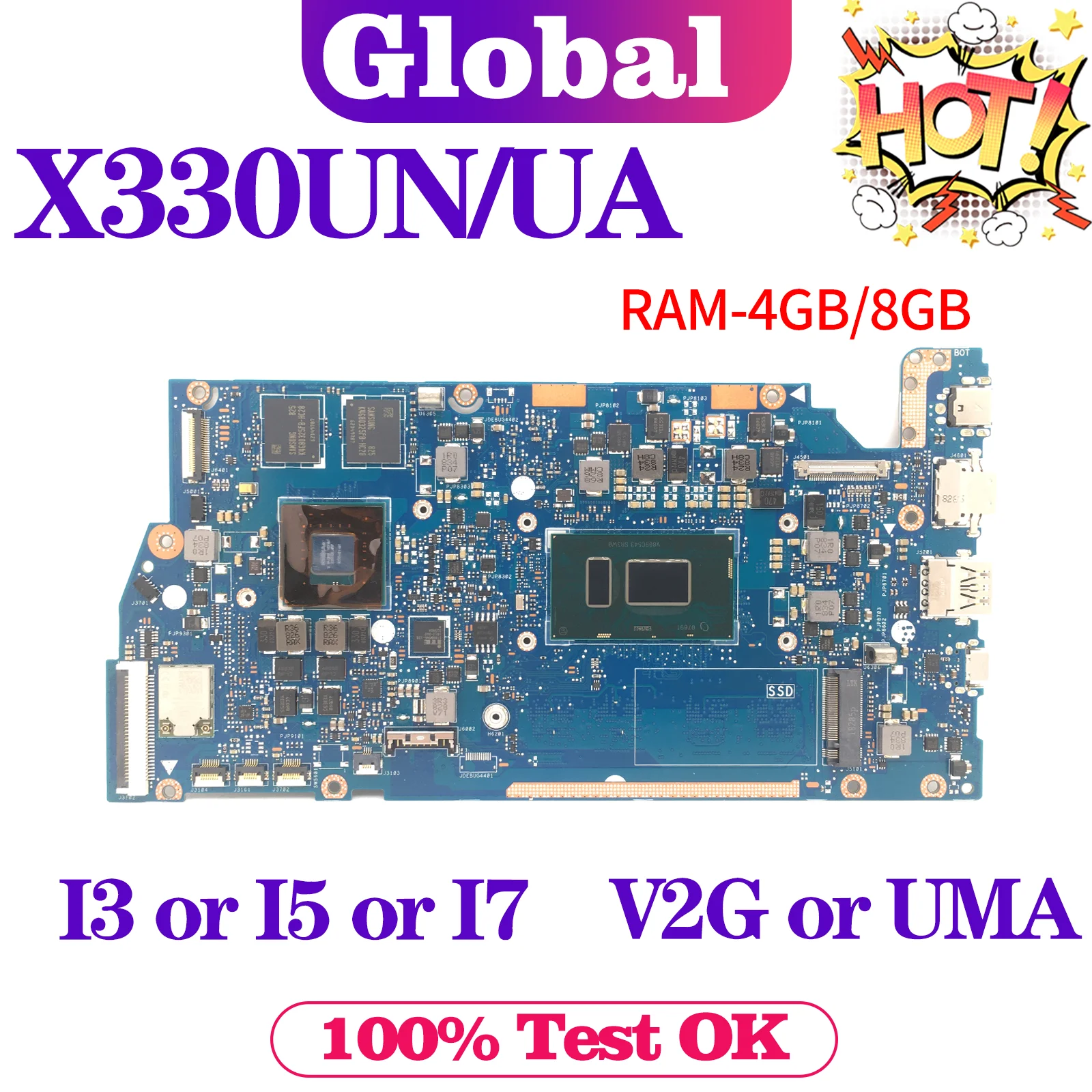 KEFU Mainboard For ASUS X330UA X330UN X330U I330U K330U R330U V330U S330U Laptop Motherboard I3 I5 I7 4GB/8GB-RAM UMA/V2G