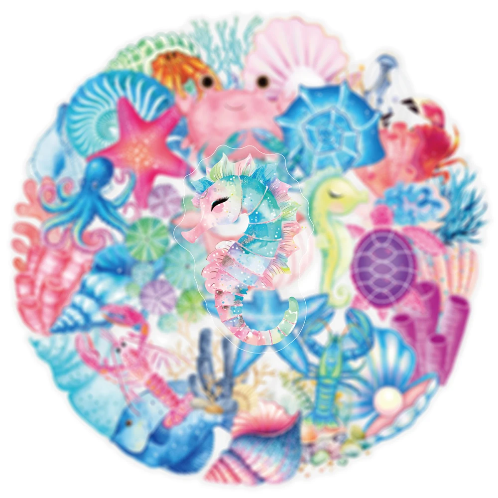 10/30/50pcs Carino Estetico Animali Marini Adesivi Cartoon Shell Corallo Trasparente Decalcomanie FAI DA TE Telefono Bagagli Auto Graffiti adesivo
