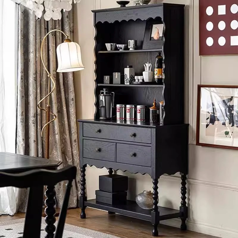 

French retro Nanyang style solid wood dining side cabinet medieval decorative cabinet against the wall black ultra-thin advanced